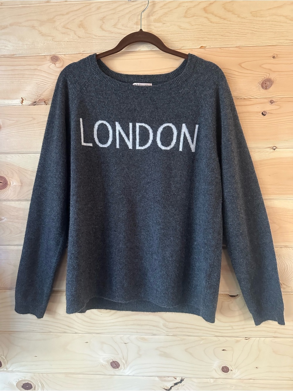 Philosophy Cashmere Charcoal Gray "LONDON" Intarsia Crew Neck Sweater Size XL
